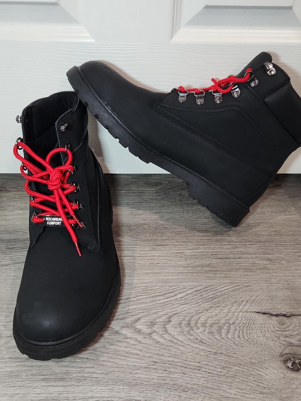 Rocawear Dallas Mens 6" Comfort Work Boots Black Red Laces Size 11 Never Worn
